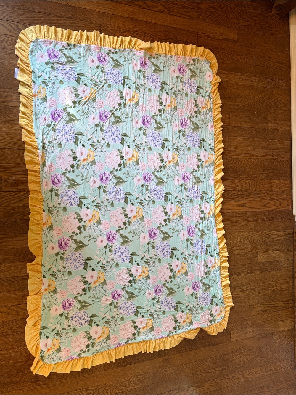 Posh Peanut Hydrangea Ruffled Luxe Patoo Blanket double layered bamboo viscose